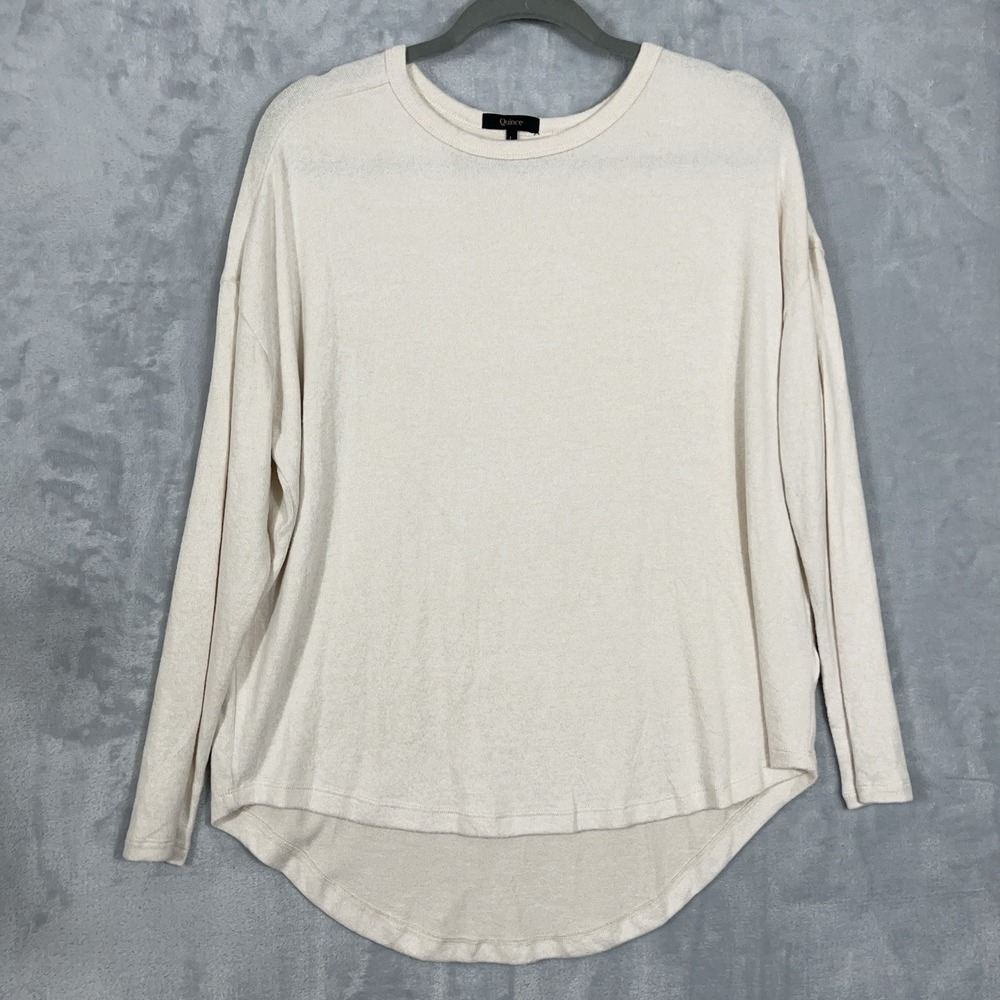 Quince Shirt Womens L Oatmeal Brushed Long Sleeve Lounge Tee Comfy Minimalist